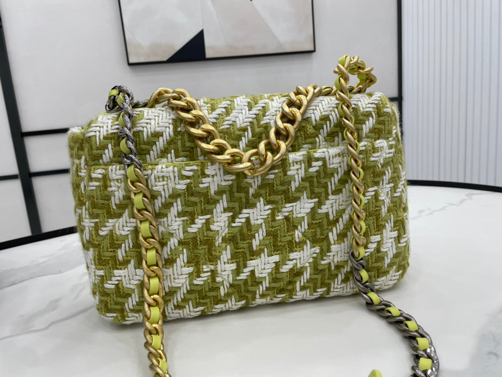 Chanel 19 Large Handbag Gold Hardware Green For Women Handbags, Shoulder Bags 11.8in/30cm