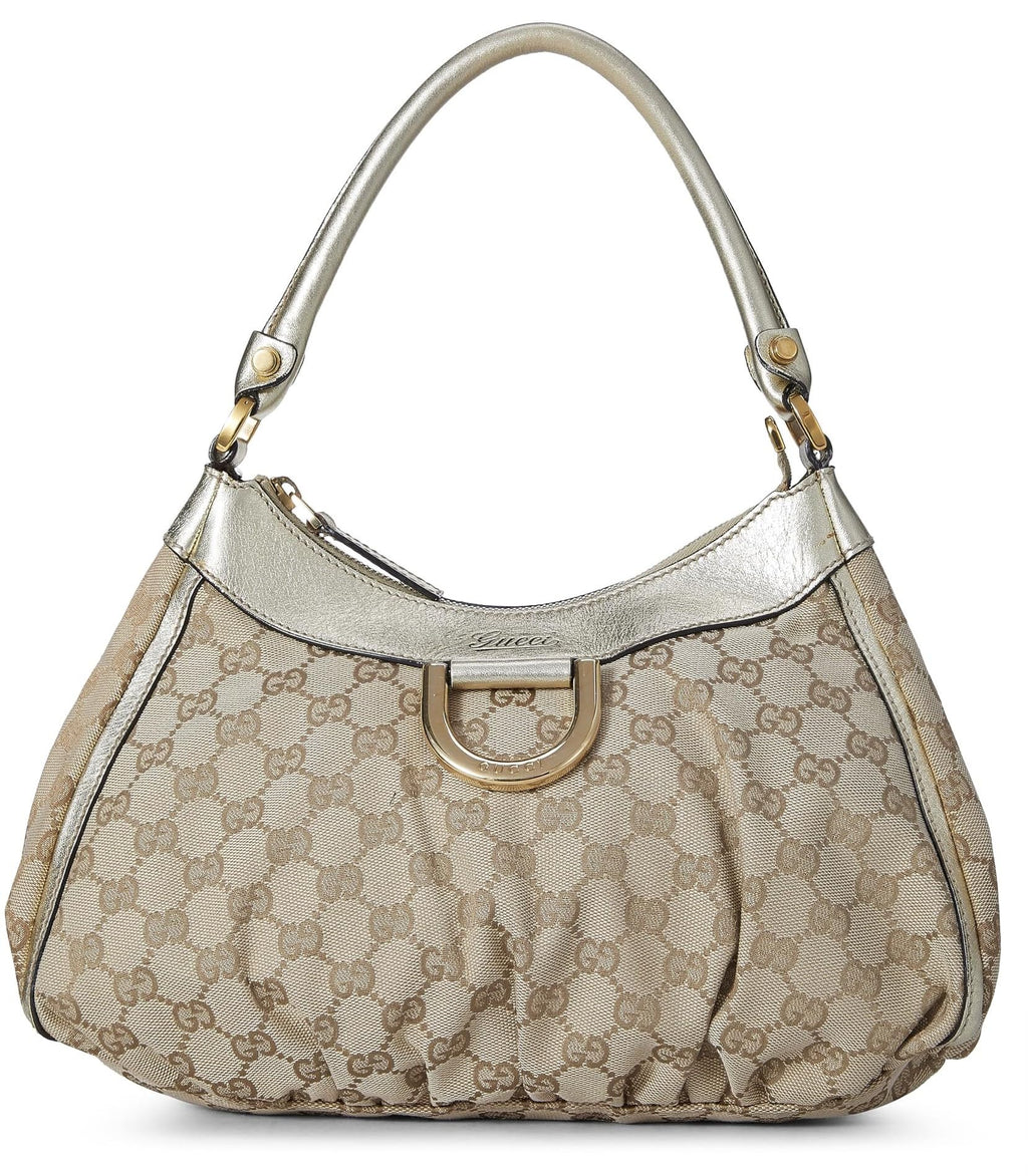Gucci,  Gold Original GG Canvas D-Ring Abbey Shoulder Bag Small, Gold