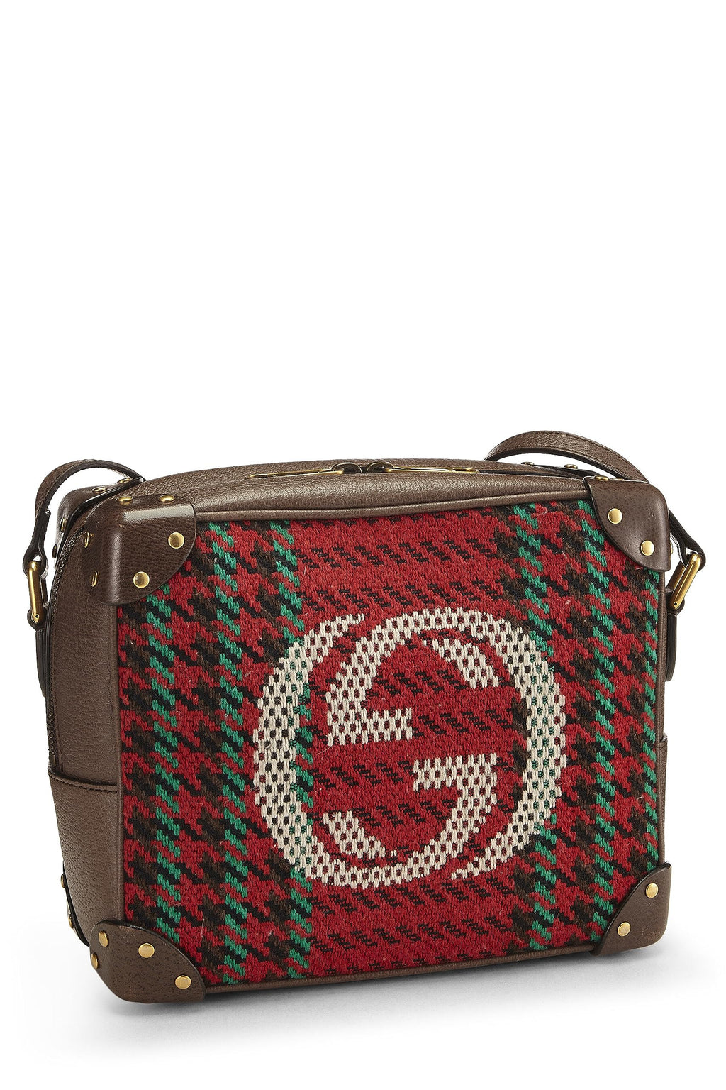 Gucci,  Multicolor Wool & Leather Houndstooth 'Gucci' Crossbody, Brown