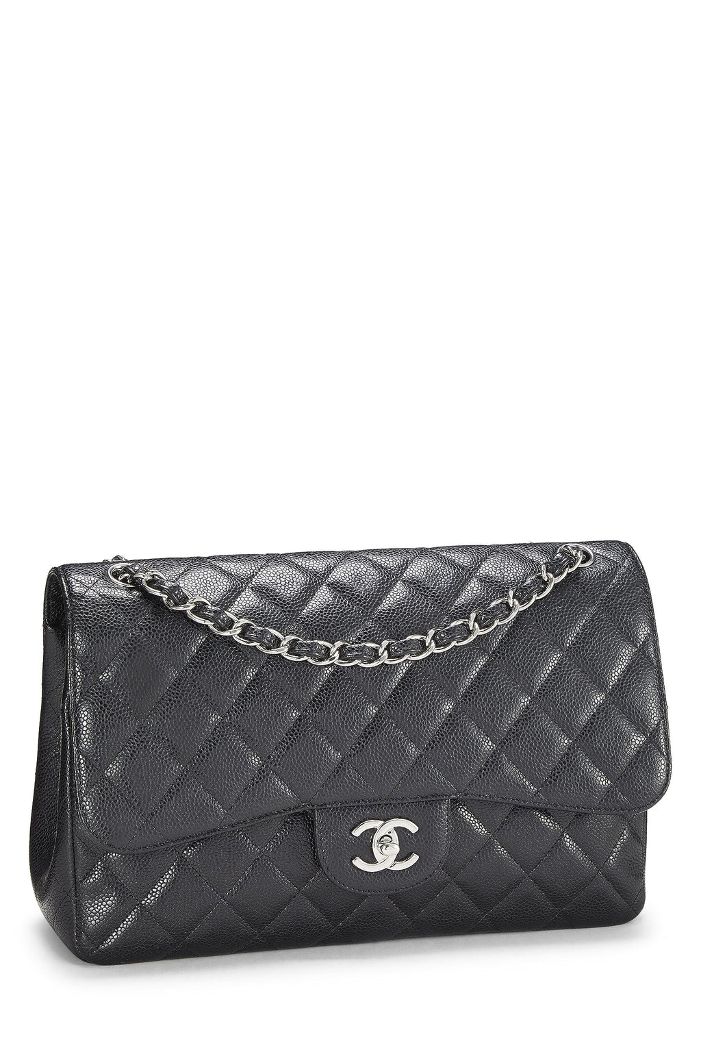 Chanel,  Black Quilted Caviar New Classic Flap Jumbo, Black