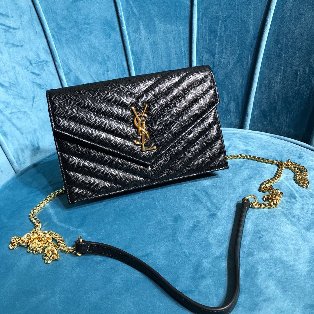 Monogram Quilted Shoulder Bag Black For Women 9in/23cm YSL 118-2000644-377828BOW01