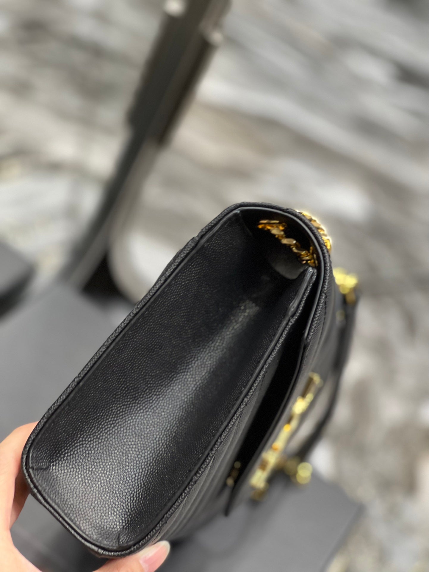 YSSL College Medium Chain Bag Black Gold Toned Hardware For Women 9in/24cm YSL 600279BRM071000