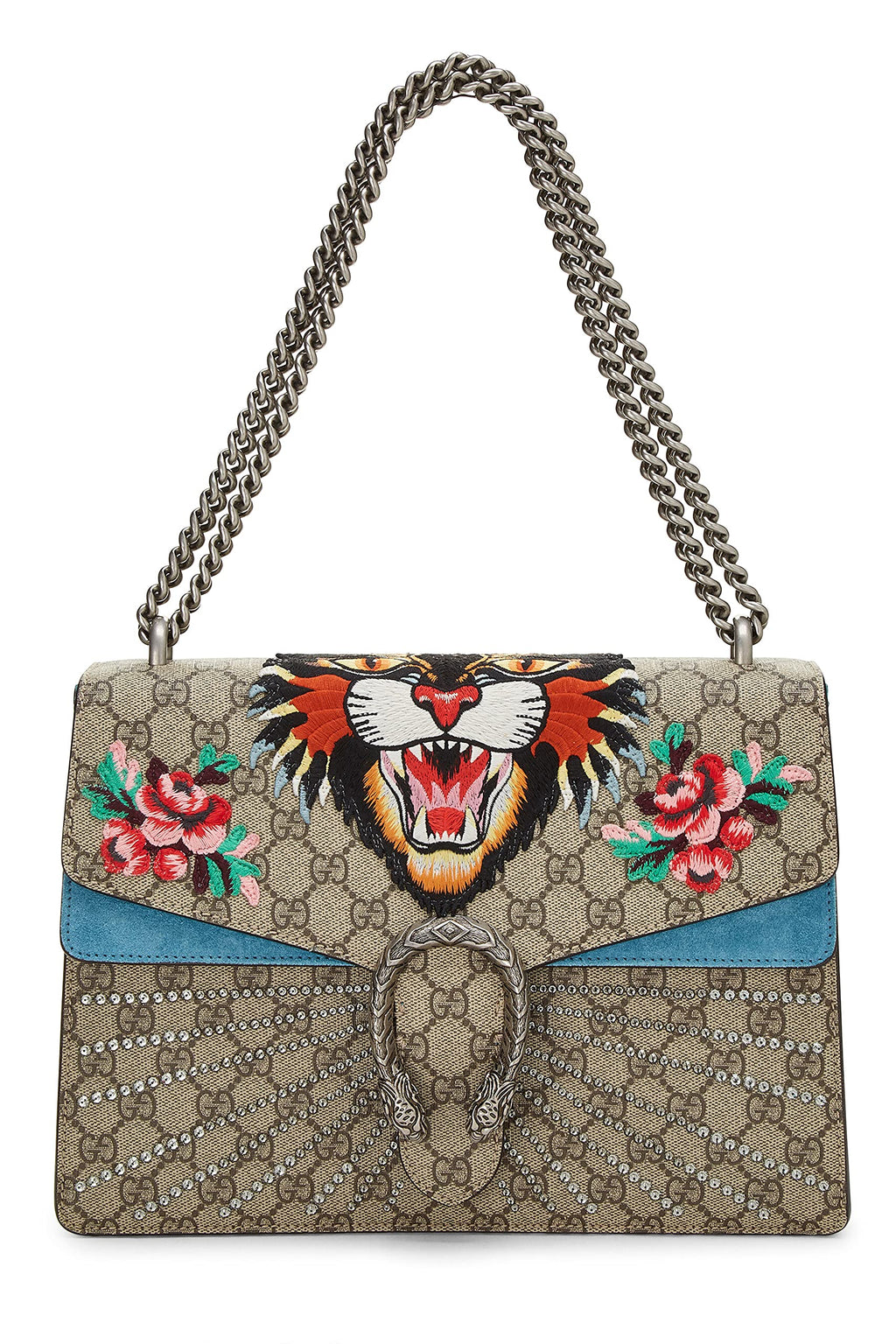 Gucci,  Blue GG Supreme Canvas Embellished Tiger Dionysus Shoulder Medium, Blue