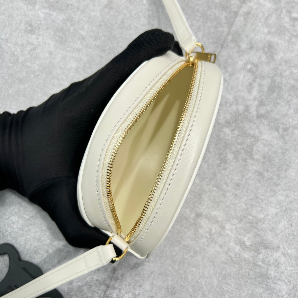 Crossbody Oval Purse Cuir Triomphe White For Women 6in/16cm