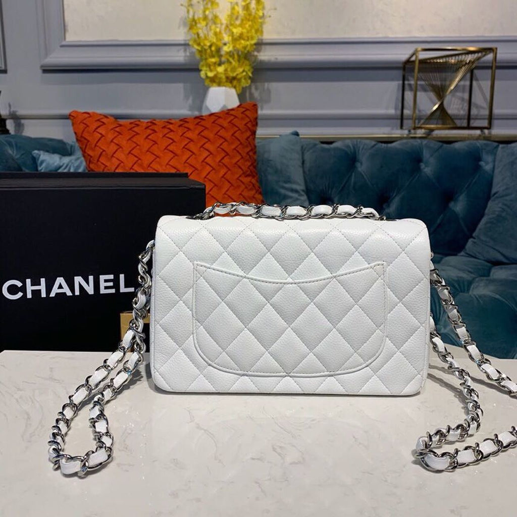 ChanelSmall Classic Handbag SiLouis Vuittoner Hardware White For Women, Women’s Bags, Shoulder And Crossbody Bags 7.8in/20cm A01113