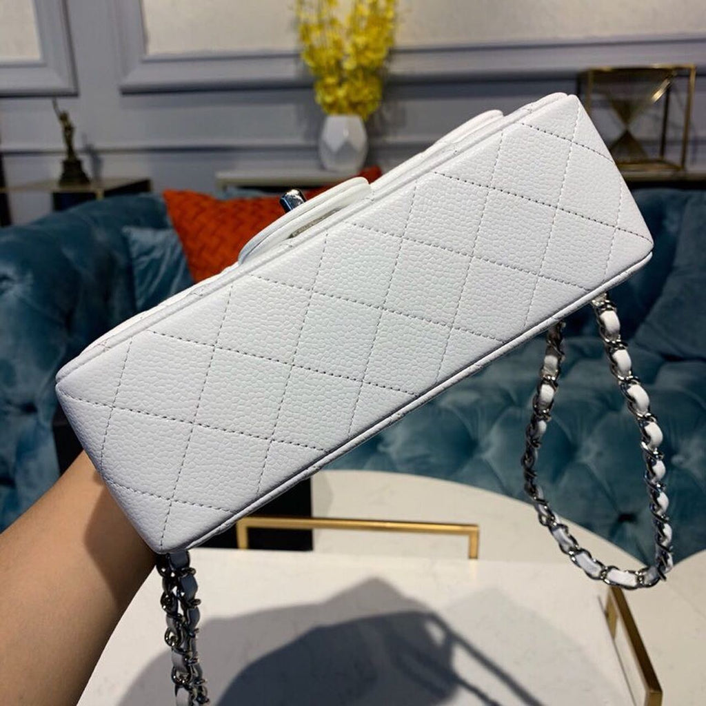 ChanelSmall Classic Handbag SiLouis Vuittoner Hardware White For Women, Women’s Bags, Shoulder And Crossbody Bags 7.8in/20cm A01113
