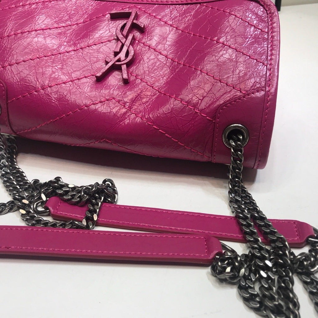 YSSL Niki Baby Chain Bag In Crinkled  Dark Pink For Women 8in/21cm YSL