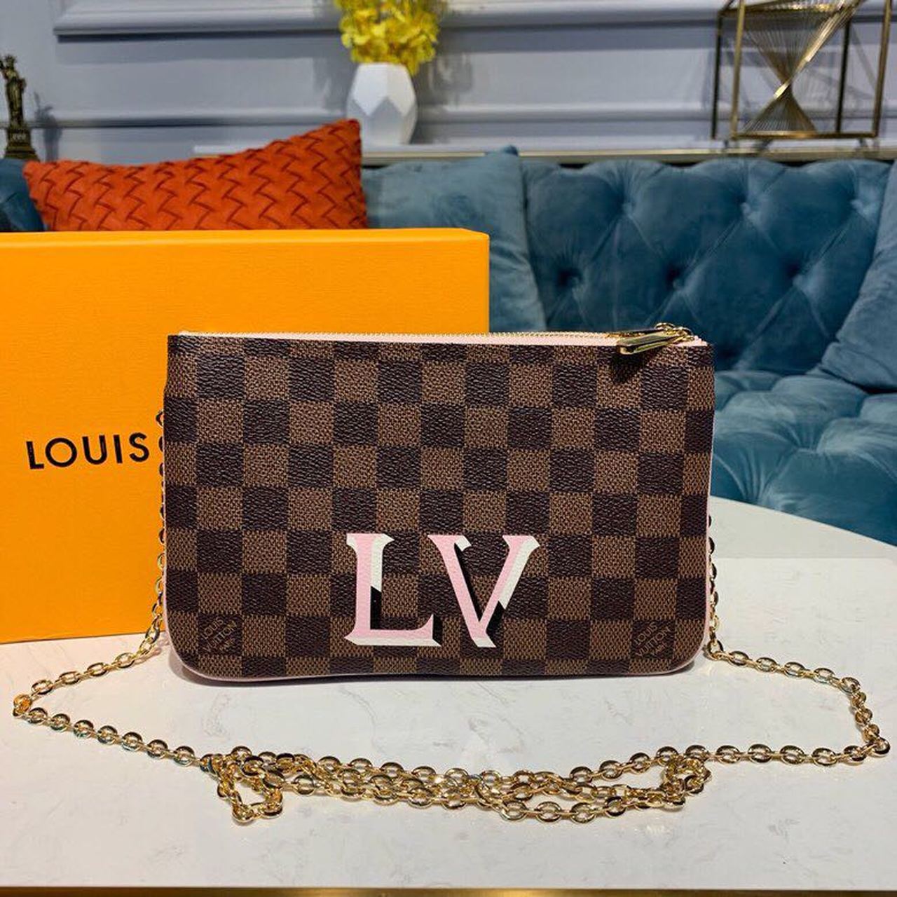 Louis Vuitton Pochette Double Zip Damier Ebene Canvas Rose Ballerine Pink For Women, WomenÃƒÂ¢Ã¢â€šÂ¬Ã¢â€žÂ¢s Bags, Shoulder And Crossbody Bags 7.9in/21cm Louis Vuitton N60254