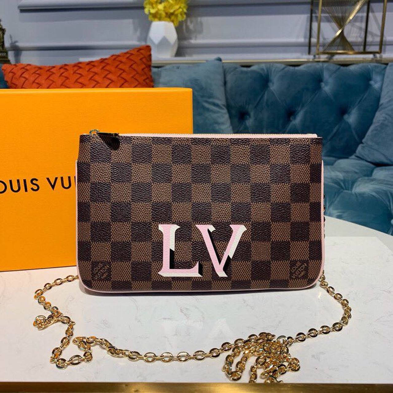 Louis Vuitton Pochette Double Zip Damier Ebene Canvas Rose Ballerine Pink For Women, WomenÃƒÂ¢Ã¢â€šÂ¬Ã¢â€žÂ¢s Bags, Shoulder And Crossbody Bags 7.9in/21cm Louis Vuitton N60254