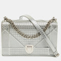 Silver Microcannage  Leather Medium Diorama Flap Shoulder Bag