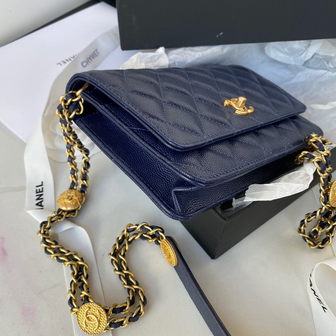 ChanelSmall GlamIap Bag Gold Hardware Navy Blue For Women Handbags, Shoulder Bags 7.5in/19cm AP2840