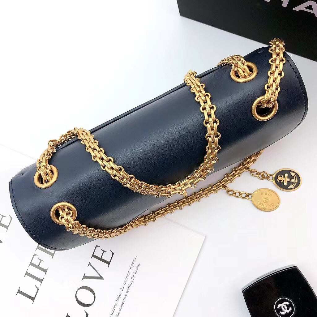 ChanelMaroon Medallion Nude Reissue 2.55 Classic 225 GlamIap Navy Blue Bag For Women 24cm/9.4in