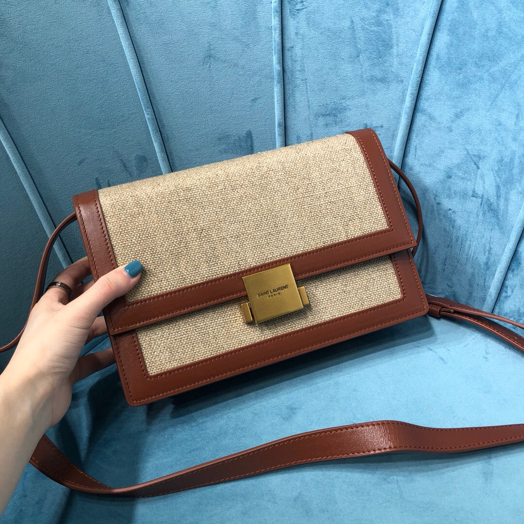 Top Quality Le CarrÃ© Satchel In Canvas And Box Natural Beige &amp; Brick For Women 9in/23cm YSLÂ 