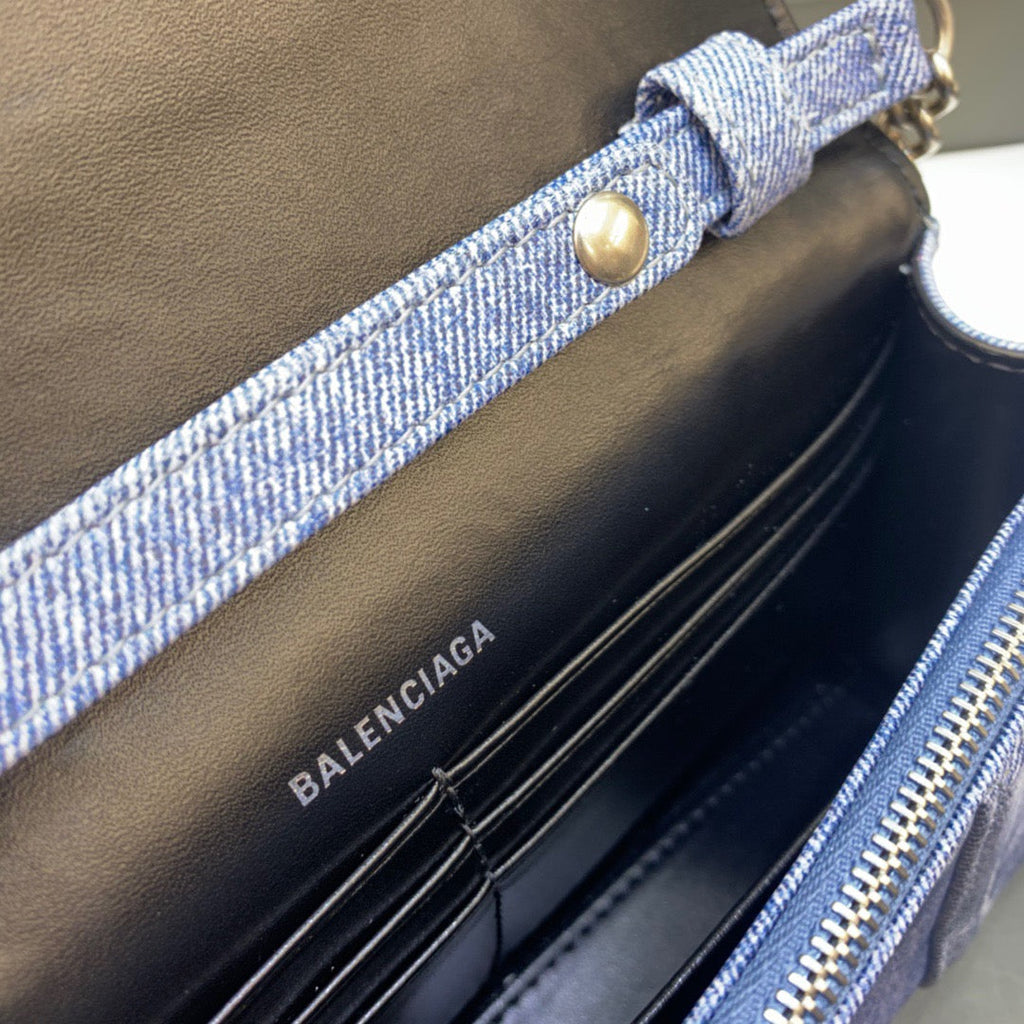 Downtown Small Shoulder Bag With Chain Blue Washed, For Women,  Bags 11.8in/30cm