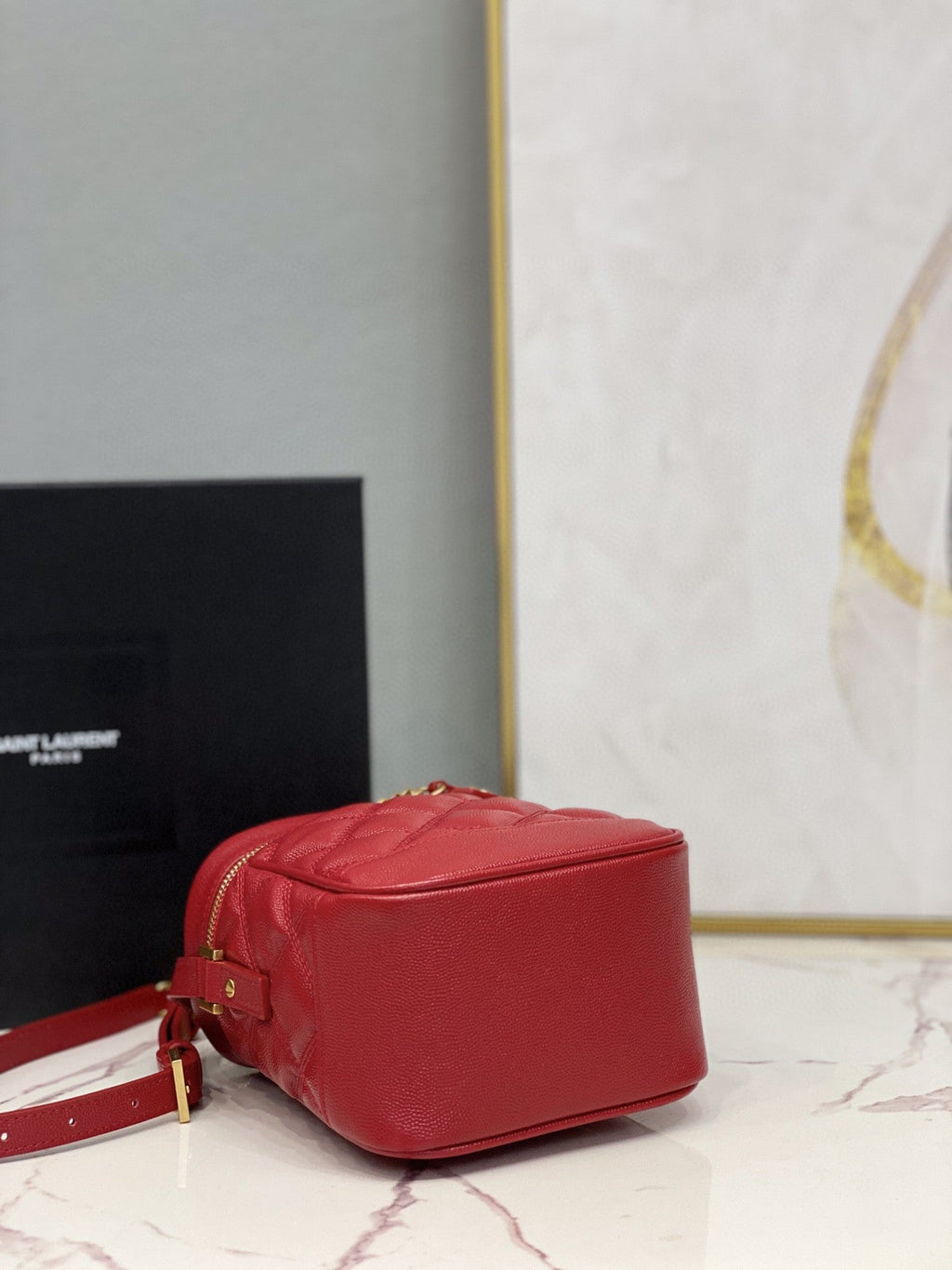YSSL 80’s Vanity Bag In CarrÃ©-Quilted Grain De Poudre Red For Women 6in/16.5cm YSL 649779DME276805