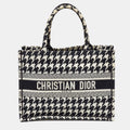 Dior Black/white Embroidered Macro Houndstooth Canvas Medium Book Tote