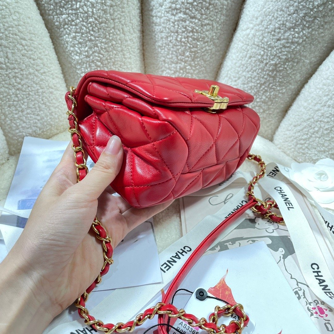 ChanelMini GlamIap Bag Gold Hardware Red For Women Handbags, Shoulder Bags 6.7in/17cm AS3365