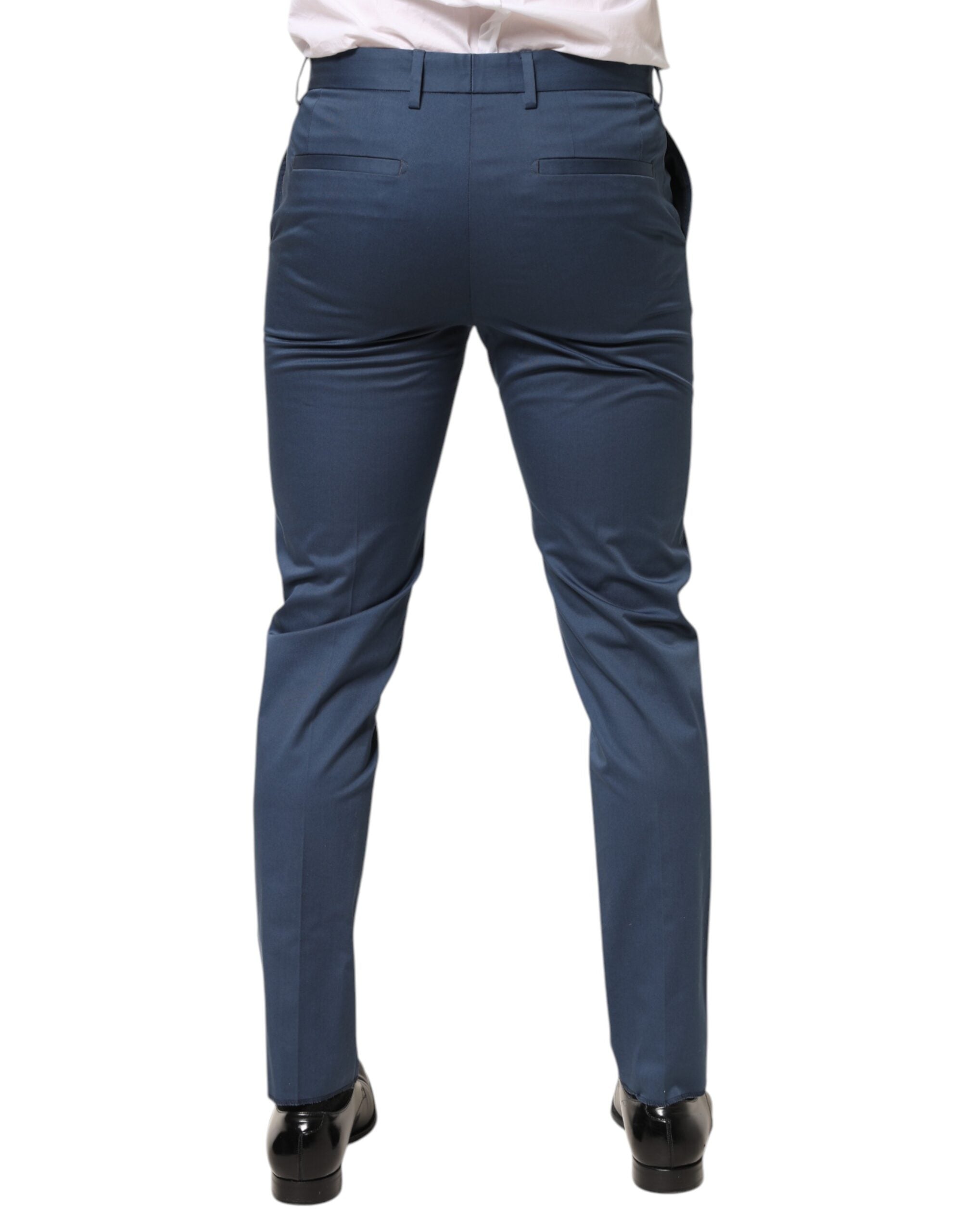 Dolce & Gabbana Blue Cotton Mid Waist Dress Men Trouser Pants