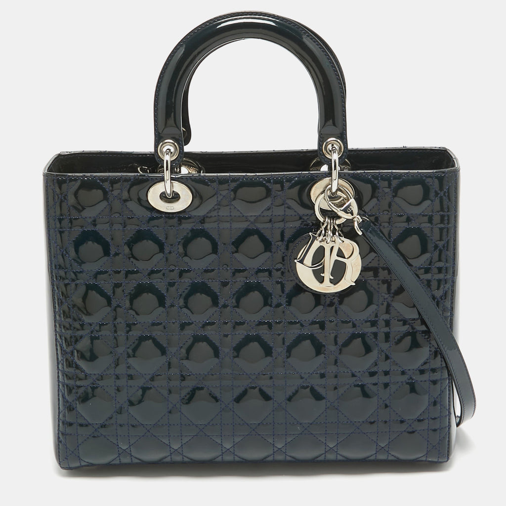 Dior Teal Blue Cannage  Leather Large Lady Dior Tote