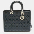 Dior Teal Blue Cannage  Leather Large Lady Dior Tote