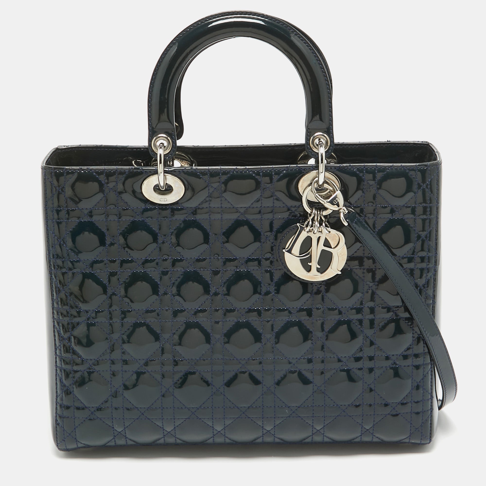 Dior Teal Blue Cannage  Leather Large Lady Dior Tote