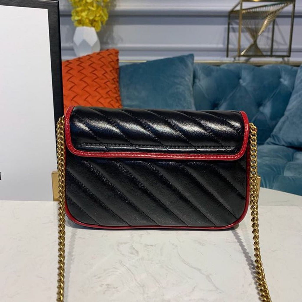 Marmont GLAMIagonal Matelass Shoulder Bag Black Red For Women 10in/26cm 443497