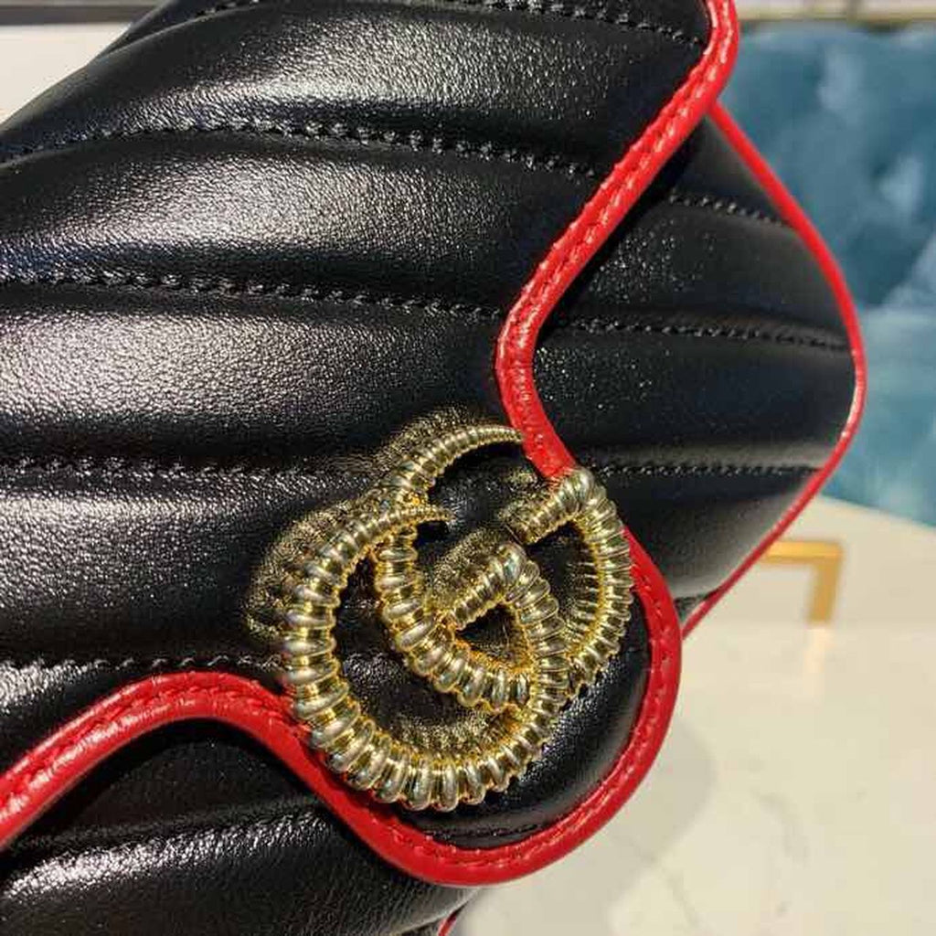 Marmont GLAMIagonal Matelass Shoulder Bag Black Red For Women 10in/26cm 443497