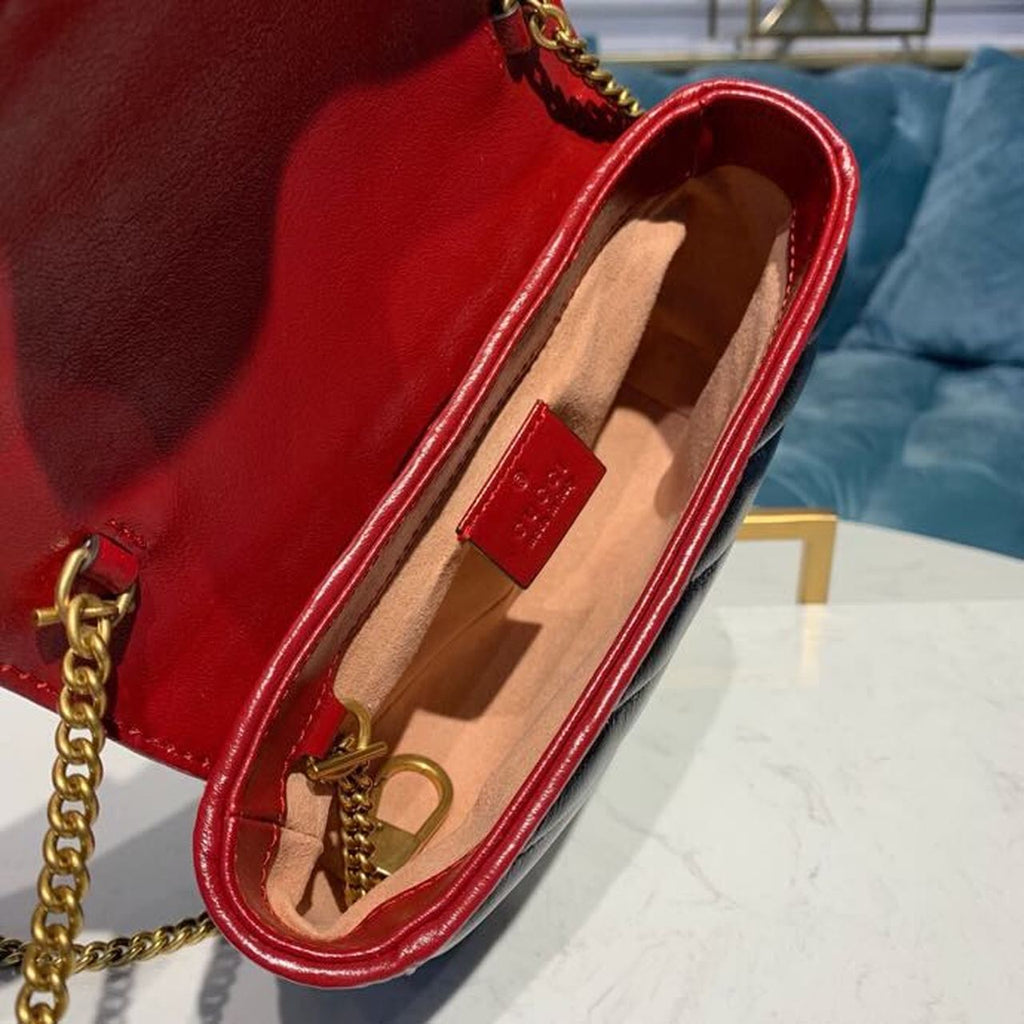 Gucci Marmont Dioragonal Matelass Shoulder Bag Black Red For Women 10in/26cm Gucci 443497