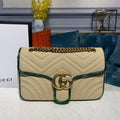 Marmont Raffia Straw Shoulder Bag Beige/Green Chevron MatelassÃƒÂ© Raffia Effect Fabric For Women 10in/26cm  Ã¢â‚¬Å½443497