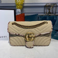 Gucci Marmont Rafa Straw Shoulder Bag Cream/Brown/Beige Gucci Chevron Matelassé Rafa Effect Fabric For Women 10in/26cm Gucci  ‎443497