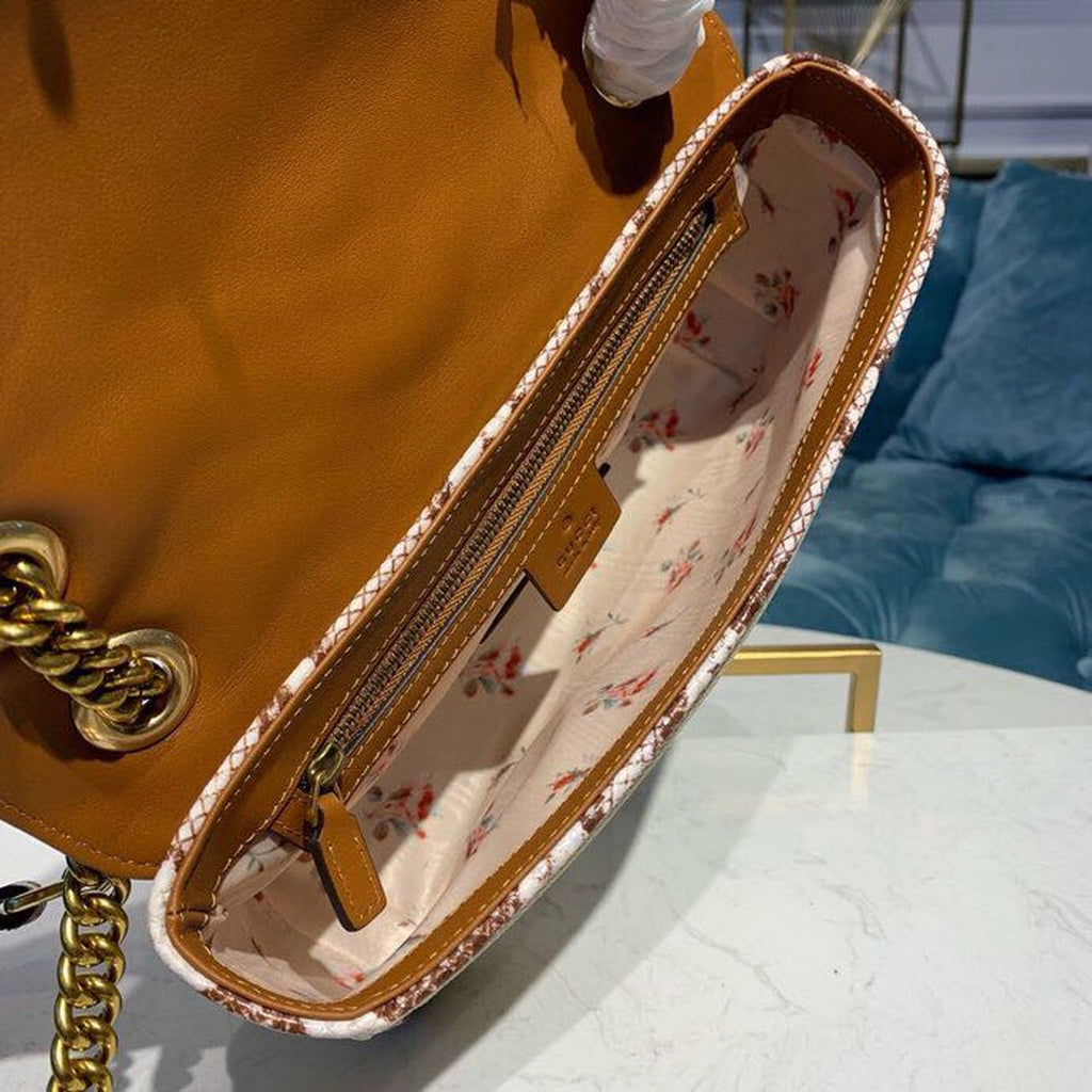 Gucci Marmont Rafa Straw Shoulder Bag Cream/Brown/Beige Gucci Chevron Matelassé Rafa Effect Fabric For Women 10in/26cm Gucci  ‎443497