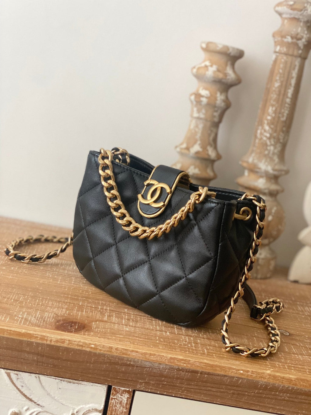 ChanelSmall Hobo Bag Gold Hardware Black For Women Handbags, Shoulder Bags 7.5in/19cm