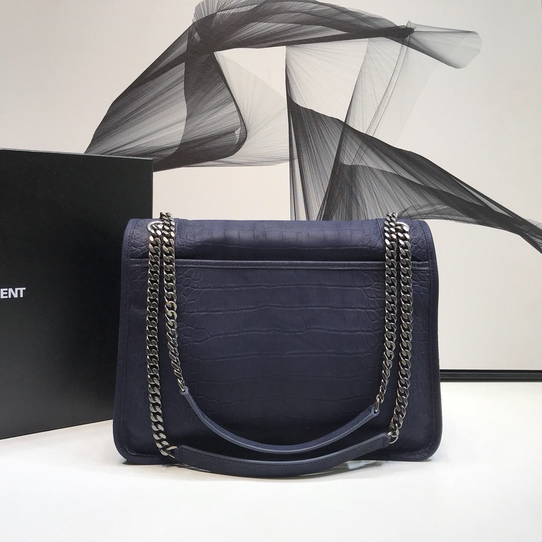 YSSL Niki Medium Chain Bag In-Embossed NavyÂ For Women 11in/28cm YSL