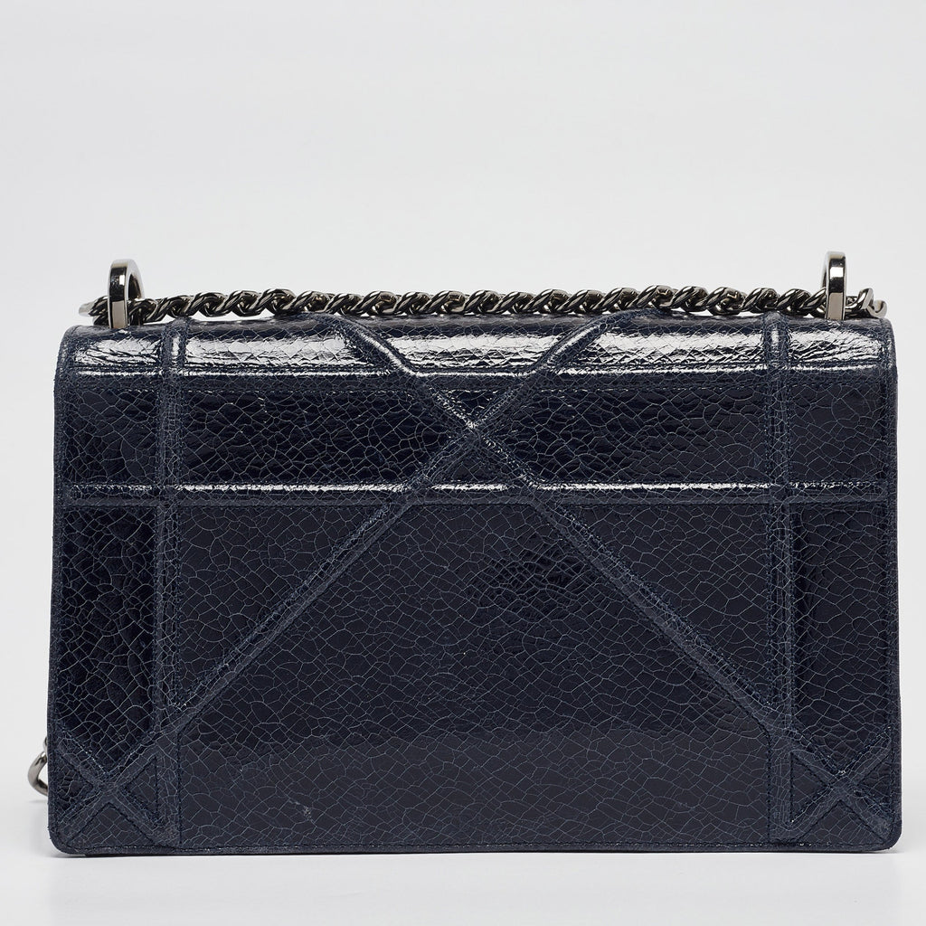 Dior Navy Blue Crinkled  Leather Medium Diorama Shoulder Bag