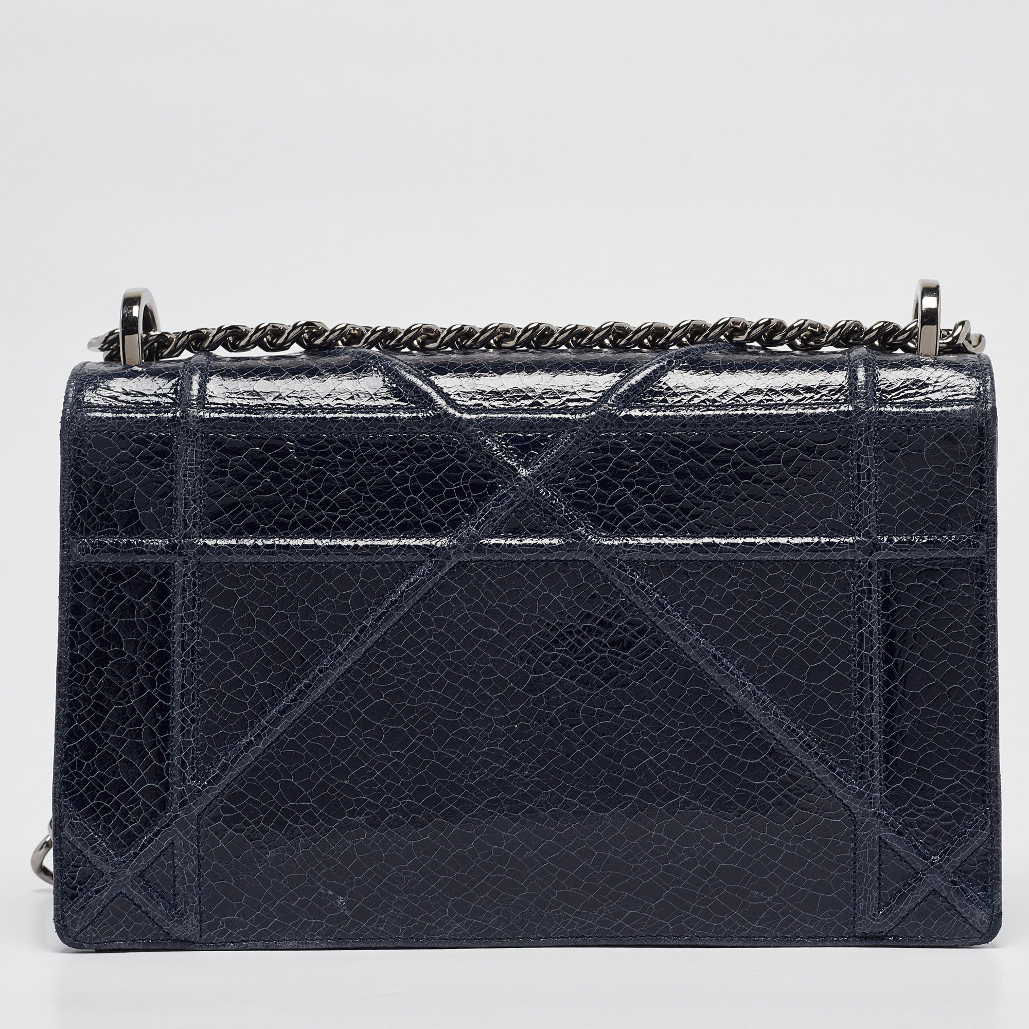 Dior Navy Blue Crinkled  Leather Medium Diorama Shoulder Bag