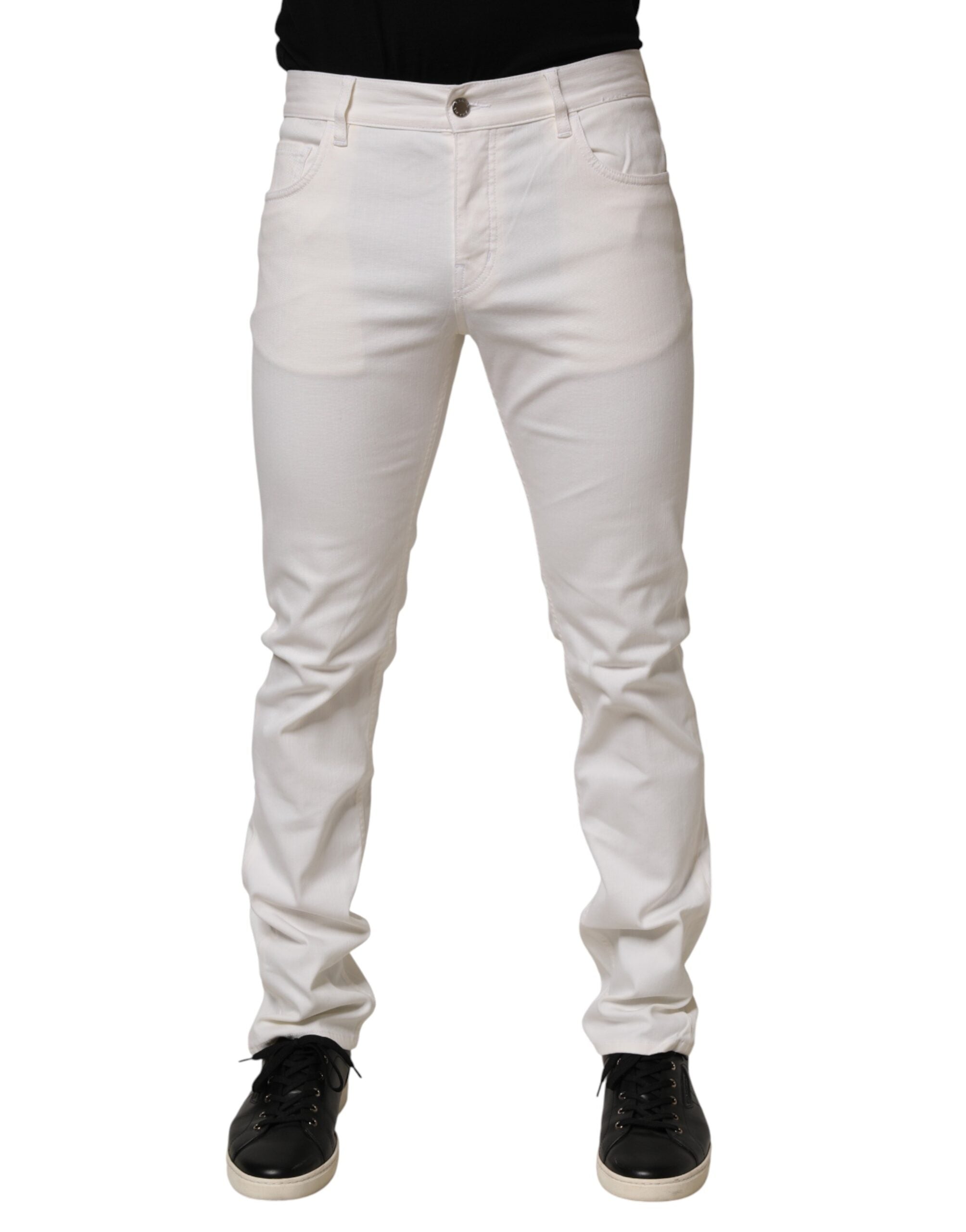 Prada White Mid Waist Skinny Fit Denim Casual Trouser Men's Jeans
