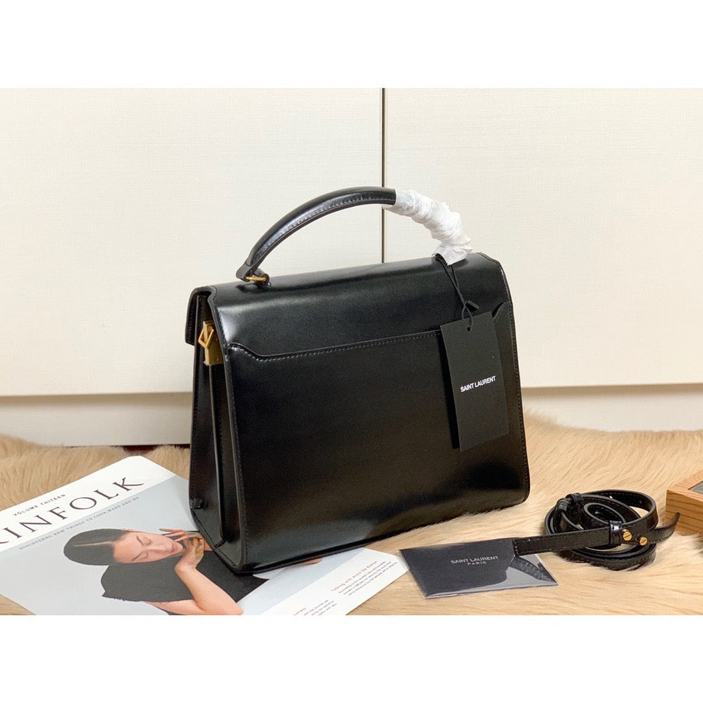 YSSL Cassandra Medium Top Handle Bag In Grain Black For Women 9in/24.5cm YSL 623931BOW0W1000