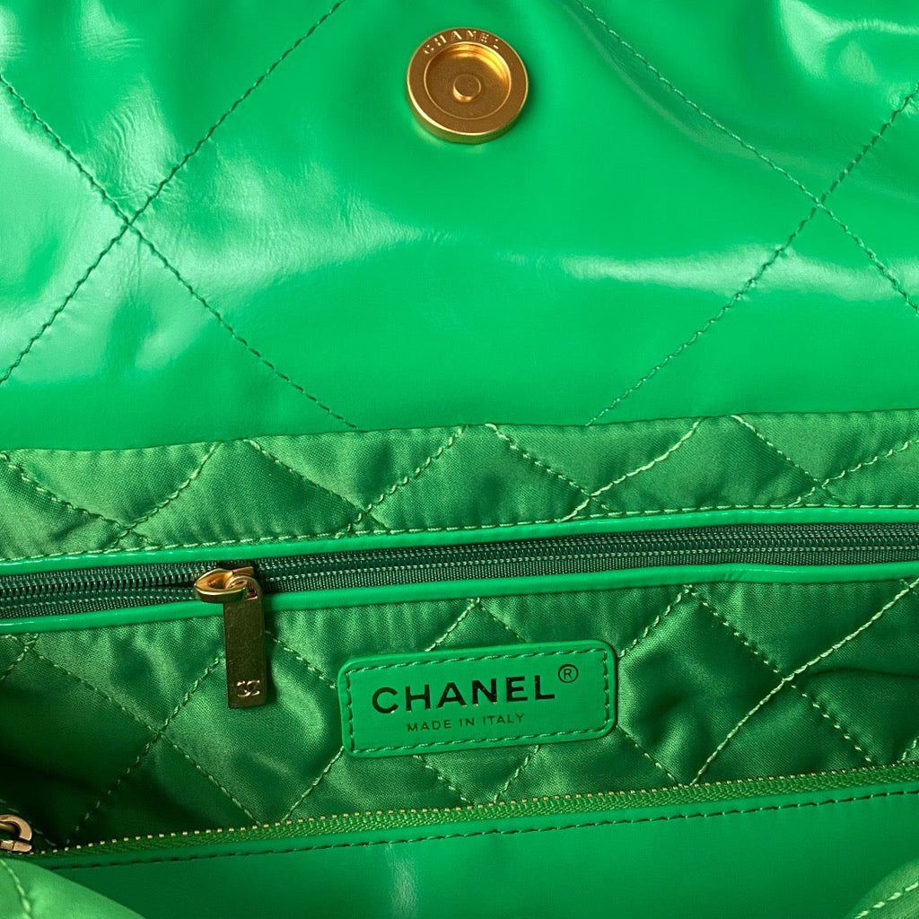 Chanel 22 Handbag Gold Hardware Shiny Green For Women Handbags, Shoulder Bags 16.5in/38cm AS3261