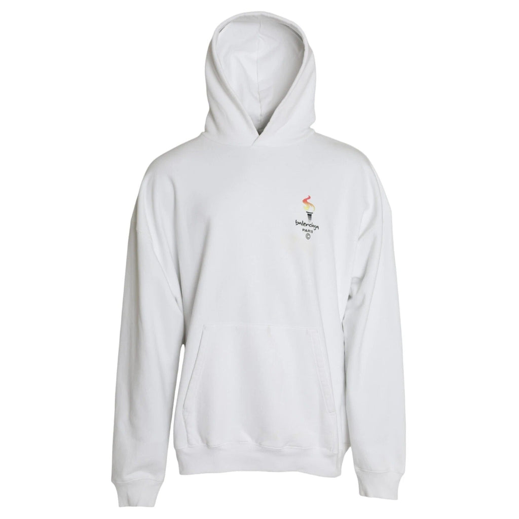 Balenciaga White Cotton Hooded Pullover OVERSIZE Men's Sweater