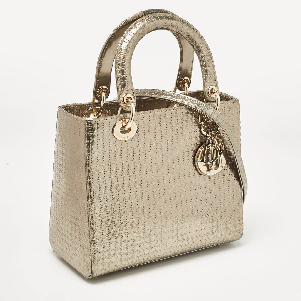 Dior Gold Microcannage  Leather Medium Lady Dior Tote