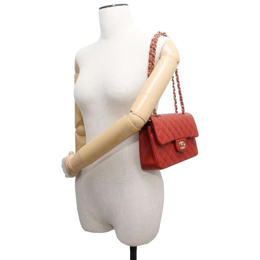 CHANEL Matelasse Double Flap ChainShoulder Bag RedA01113 Lambskin Size 23
