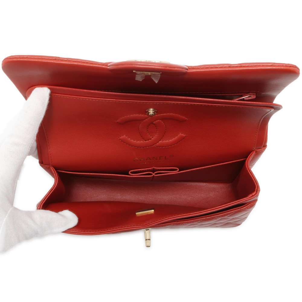 CHANEL Matelasse Double Flap ChainShoulder Bag RedA01113 Lambskin Size 23