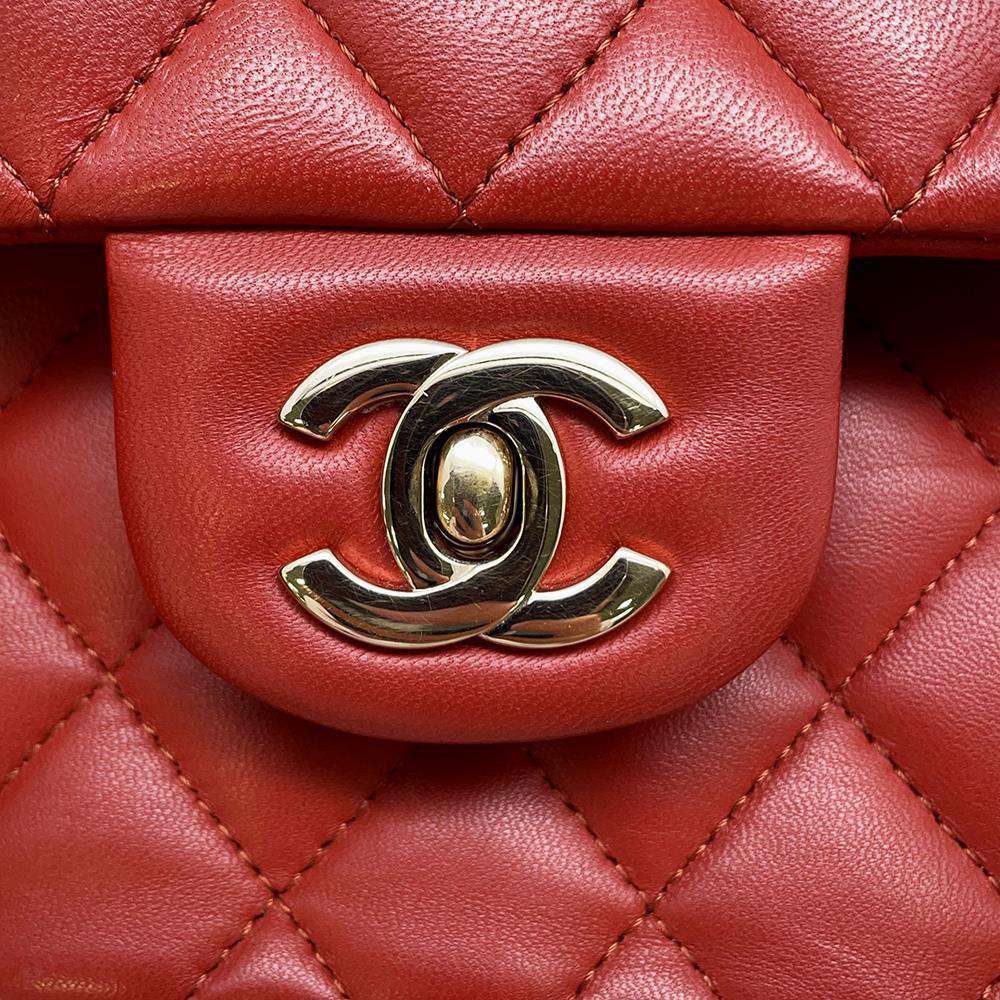 CHANEL Matelasse Double Flap ChainShoulder Bag RedA01113 Lambskin Size 23
