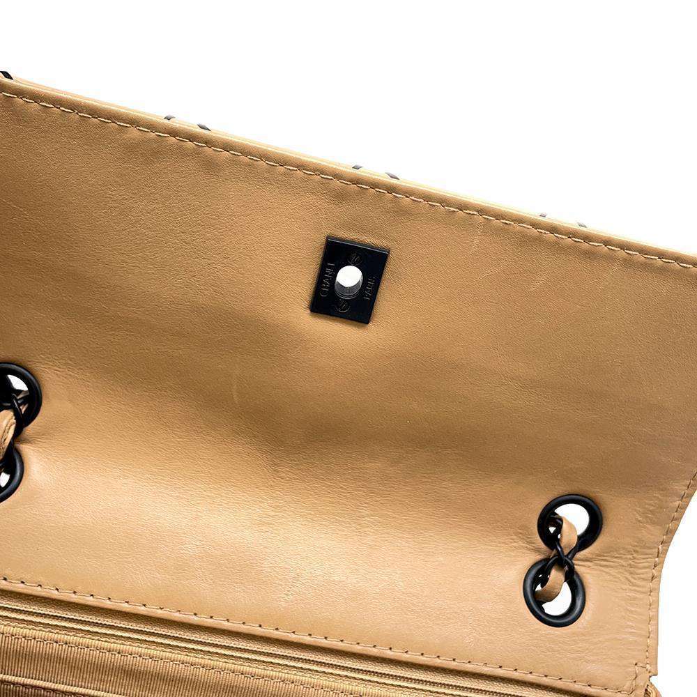 CHANEL CC Logo Wild Stitch Double Chain Shoulder Bag BeigeA14687 Calf Leather