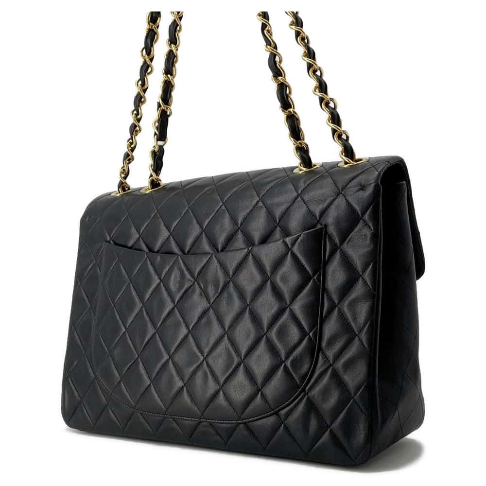 CHANEL Jumbo Matelasse ChainShoulder Bag Black Lambskin Size 34