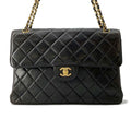 CHANEL Matelasse Double FaCeline ChainShoulder Bag Black Lambskin Size 30