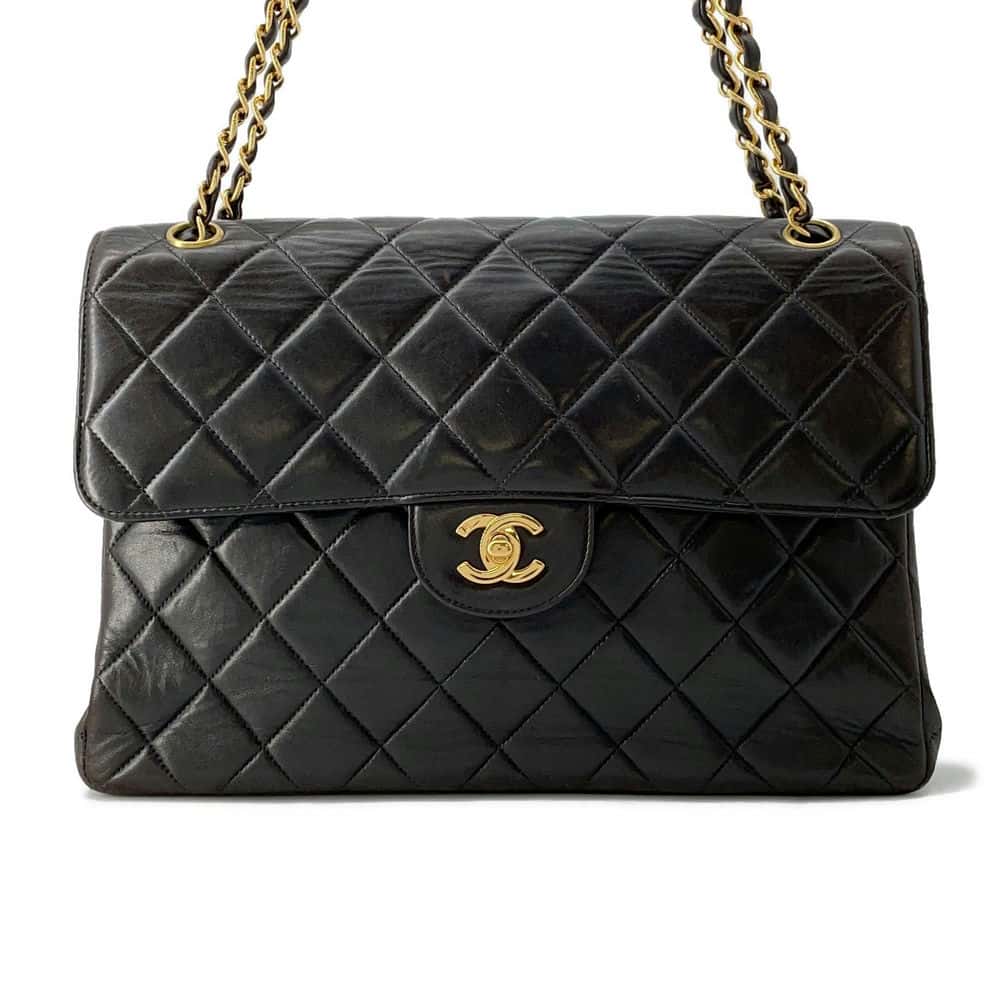 CHANEL Matelasse Double FaCeline ChainShoulder Bag Black Lambskin Size 30
