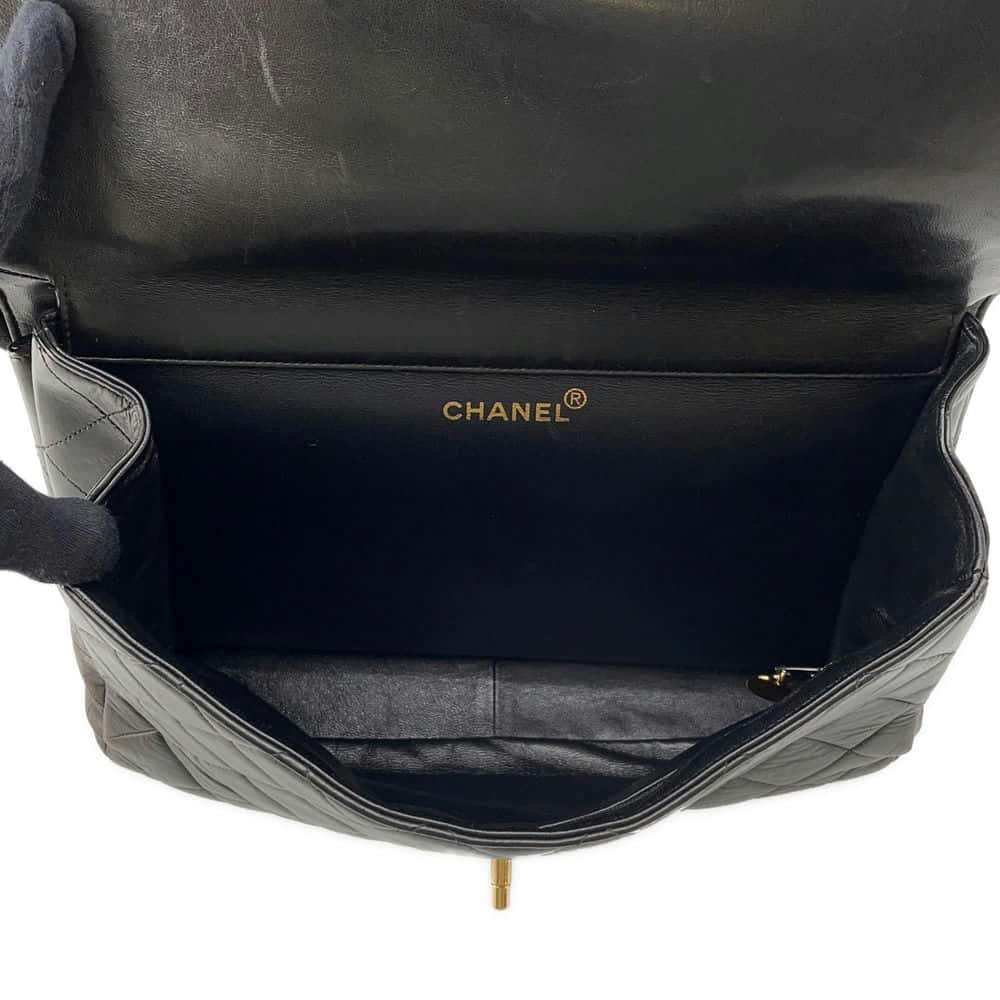 CHANEL Matelasse Double FaCeline ChainShoulder Bag Black Lambskin Size 30