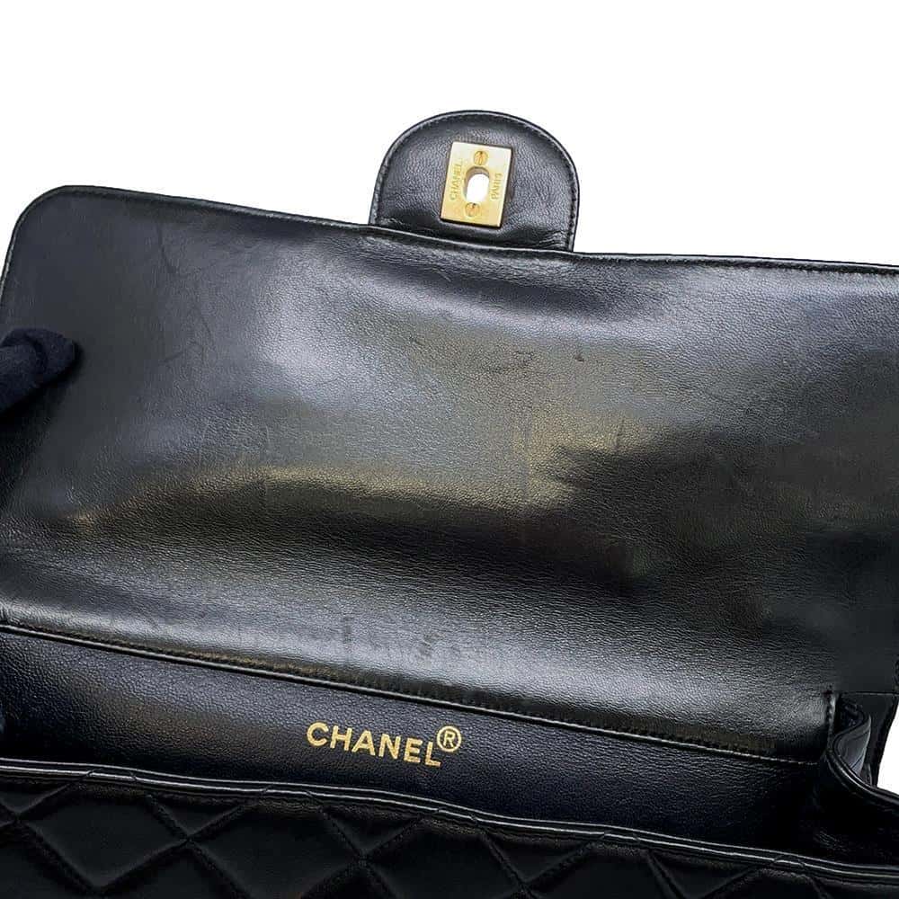 CHANEL Matelasse Double FaCeline ChainShoulder Bag Black Lambskin Size 30