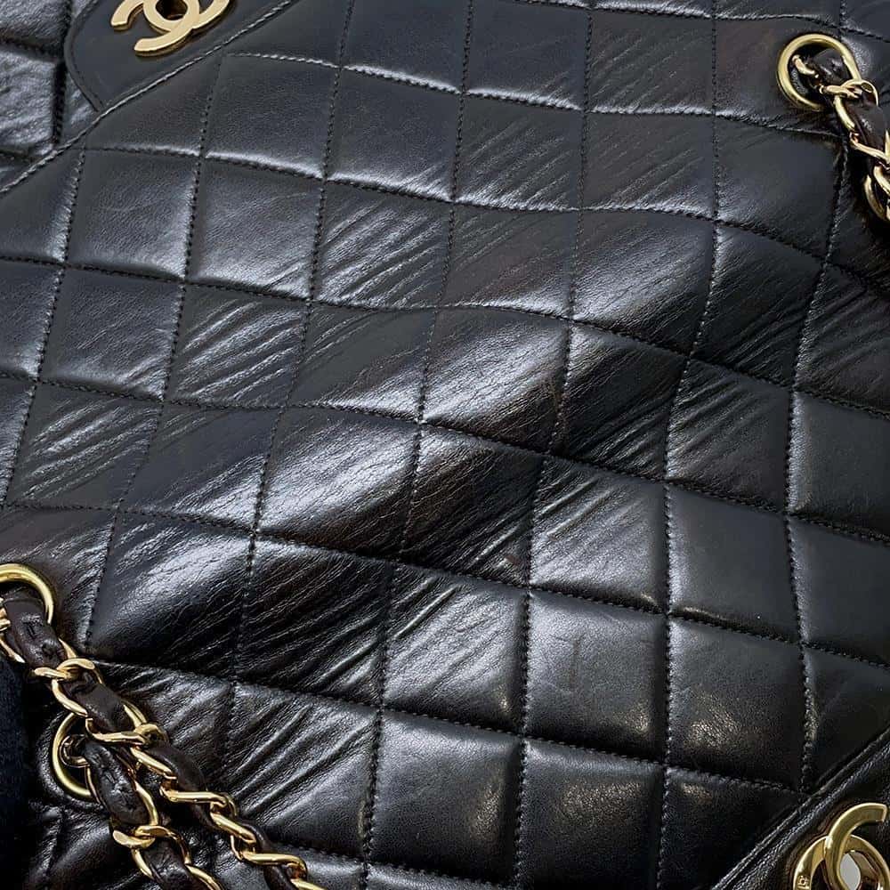 CHANEL Matelasse Double FaCeline ChainShoulder Bag Black Lambskin Size 30